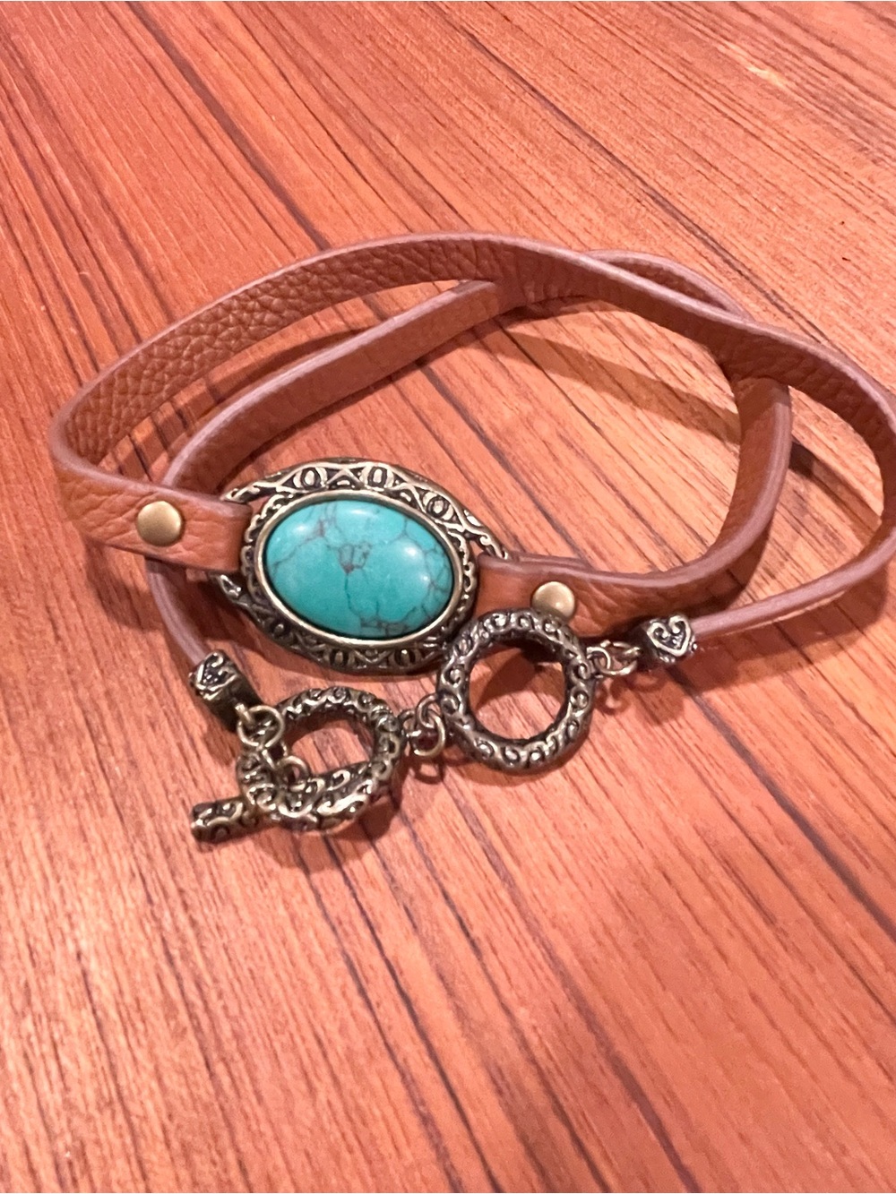 Premier Designs Turquoise Stone Wrap Bracelet in Tan Leather